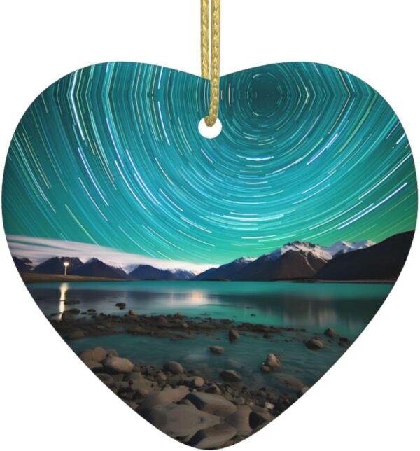 Christmas Ceramic Heart Pendant Decoration for Tree Hanging in Festive Season Green Aurora Borealis Prints