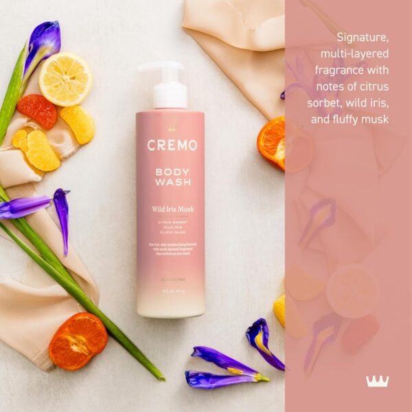 Cremo Wild Iris Musk Skin Moisturizing Body Wash for Women, Notes of Citrus Sorbet, Wild Iris, and Fluffy Musk, 16 Fl Oz