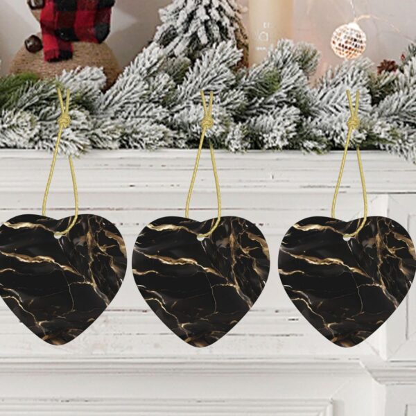 Christmas Ceramic Heart Pendant Decoration for Tree Hanging in Festive Season Black Gold Marble Prints