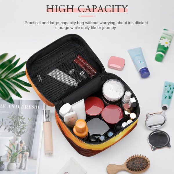 Sea Lighthouse in Sunset Makeup Bag, Cosmetic Organizer Case Large Portable Capacity Make Up Bags Women Travel Toiletry Bags with Handle And Divider