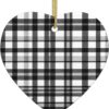 Christmas Ceramic Heart Pendant Decoration for Tree Hanging in Festive Season Black and White Plaid Prints