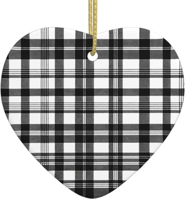 Christmas Ceramic Heart Pendant Decoration for Tree Hanging in Festive Season Black and White Plaid Prints