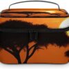 Sunset African Savanna Makeup Bag, Cosmetic Organizer Case Large Portable Capacity Make Up Bags Women Travel Toiletry Bags with Handle And Divider