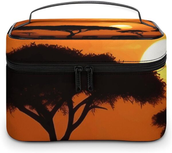 Sunset African Savanna Makeup Bag, Cosmetic Organizer Case Large Portable Capacity Make Up Bags Women Travel Toiletry Bags with Handle And Divider