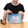 Heart Shaped Cloud Makeup Bag for Women Portable Travel Toiletry Pouch, PU Leather Cosmetic Bag with Zipper