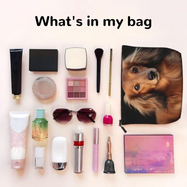 Linen Makeup Bag For Women, Waterproof Travel Cosmetic Organizer Lightweight Zipper Travel Toiletry Bag Organizer Long Haired Dachshund Makeup Brushes Storage Bag