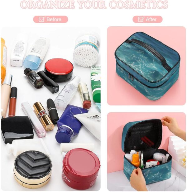 The Blue Sea Makeup Bag, Cosmetic Organizer Case Large Portable Capacity Make Up Bags Women Travel Toiletry Bags with Handle And Divider