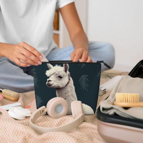 Linen Makeup Bag For Women, Waterproof Travel Cosmetic Organizer Lightweight Zipper Travel Toiletry Bag Organizer Alpaca Llama Makeup Brushes Storage Bag