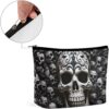 Toiletry Bag for Women Black And White Skulls Cosmetic Bag Portable Capacity Travel Makeup Bags with Zipper Lightweight Cute Beauty Makeup Organizer for Traveling, Accessories, Essentials