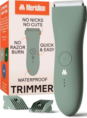 MERIDIAN The Trimmer Original - Body Hair Trimmer for Men, Electric Shaver for Pubic Hair, Chest, Legs & Bikini, Waterproof & Rechargeable, Sage