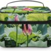 Beautiful Lotus Flowers Makeup Bag, Cosmetic Organizer Case Large Portable Capacity Make Up Bags Women Travel Toiletry Bags with Handle And Divider