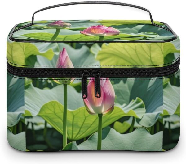 Beautiful Lotus Flowers Makeup Bag, Cosmetic Organizer Case Large Portable Capacity Make Up Bags Women Travel Toiletry Bags with Handle And Divider