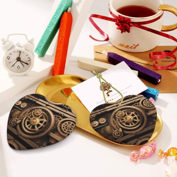 Christmas Ceramic Heart Pendant Decoration for Tree Hanging in Festive Season Gold Mechanical Gear Prints