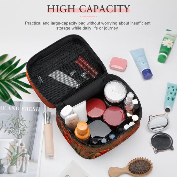 Red Poppy Flower Field in Sunset Makeup Bag, Cosmetic Organizer Case Large Portable Capacity Make Up Bags Women Travel Toiletry Bags with Handle And Divider
