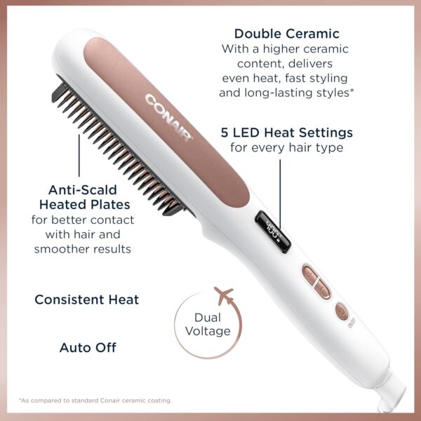 Conair Double Ceramic Straightening Brush, Heated Straightening Brush for Smooth Shiny Hair, V-Shaped Heat Bristles for Closer Contact