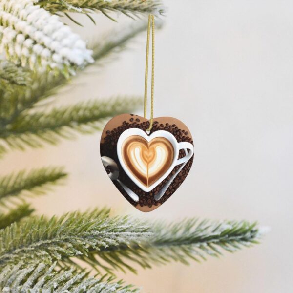 Christmas Ceramic Heart Pendant Decoration for Tree Hanging in Festive Season Coffee with Heart Pattern Prints