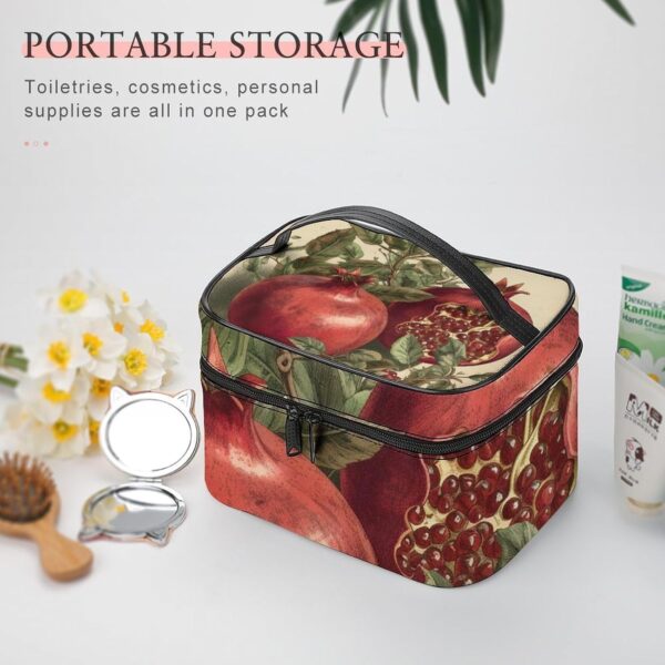Berries of Pomegranate Makeup Bag, Cosmetic Organizer Case Large Portable Capacity Make Up Bags Women Travel Toiletry Bags with Handle And Divider