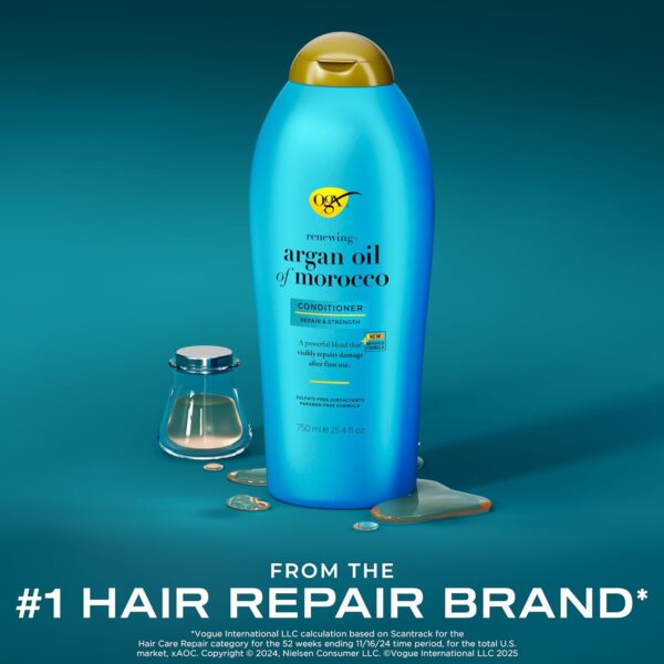 OGX Renewing + Argan Oil of Morocco Conditioner, Repair Conditioner & Argan Oil Helps Strengthen & Repair Dry, Damaged Hair, Paraben-Free, Sulfate-Free Surfactants, 25.4 fl. oz