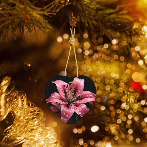 Christmas Ceramic Heart Pendant Decoration for Tree Hanging in Festive Season Polka Dot Pink Flower Prints