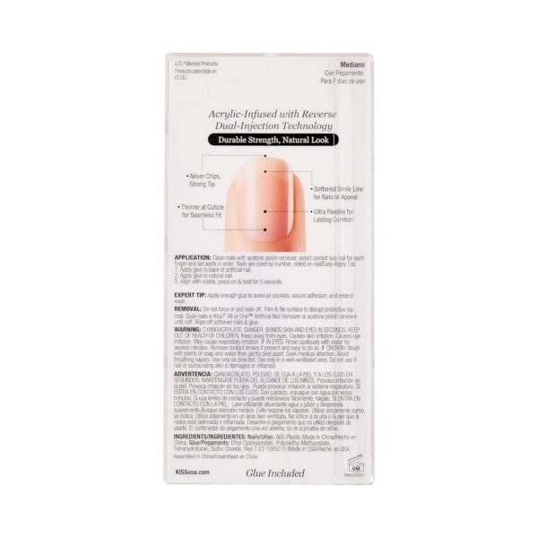 KISS Salon Acrylic French Manicure Set, ‘Leilani’, Medium Length, Nude Square Press-On Nails, Includes Pink Gel Nail Glue 0.07 Oz, Mini Nail File, Manicure Stick, and 28 Fake Nails, 31 Piece Set