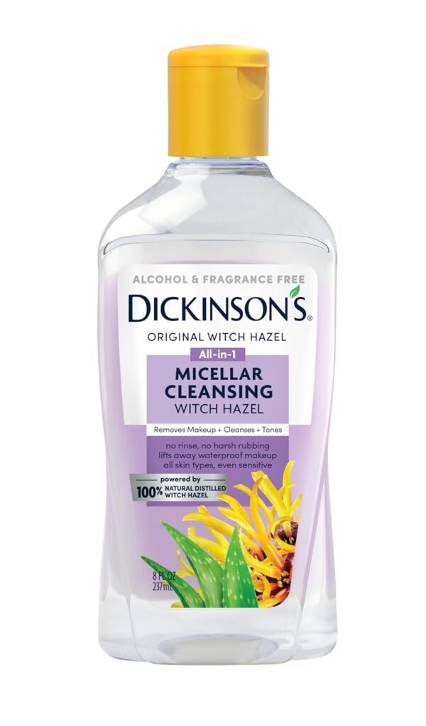 Dickinson's Micellar Cleansing Witch Hazel, An All-in-1 Makeup Remover, Pore Refiner, Skin Cleanser and Toner; Alcohol Free with Aloe, for Sensitive Skin, 8oz