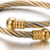 COOLSTEELANDBEYOND Elastic Adjustable Steel Twisted Cable Cuff Bangle Bracelet for Mens for Women