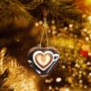 Christmas Ceramic Heart Pendant Decoration for Tree Hanging in Festive Season Coffee with Heart Pattern Prints