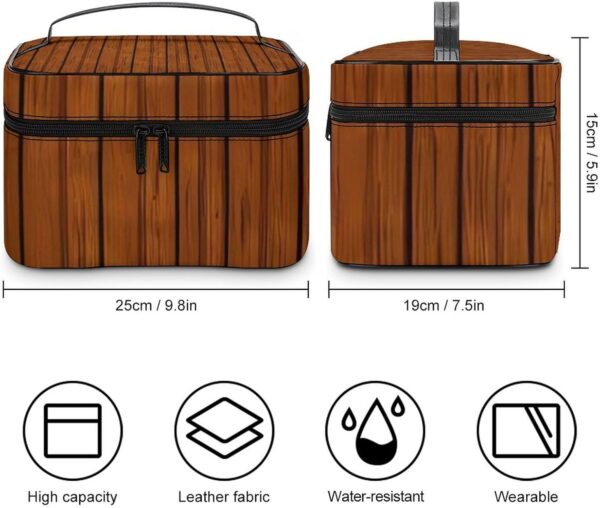 Brown Wood Pattern Makeup Bag, Cosmetic Organizer Case Large Portable Capacity Make Up Bags Women Travel Toiletry Bags with Handle And Divider