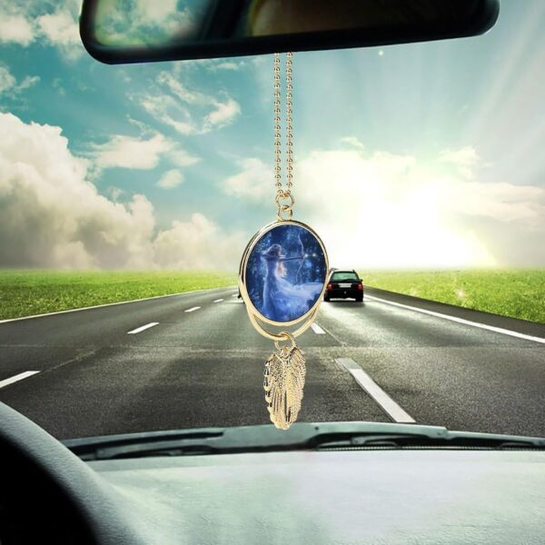 Zodiac Sagittarius Woman Car Rear View Mirror Pendant Car Charm Ornament Hanging Decoration Accessories for All Cars Golden-Style
