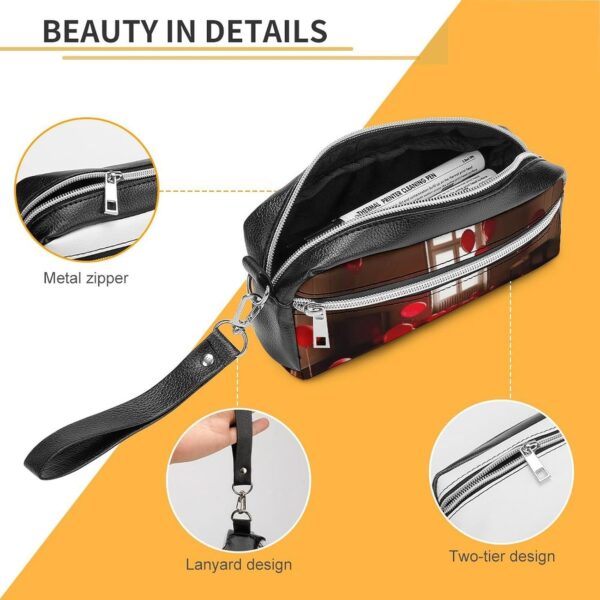 Red Balloons in The Room Pencil Case Large Capacity Leather Pencil Pouch with Zipper, Portable Small Makeup Bag, Office Supplies Organizer for Women Men