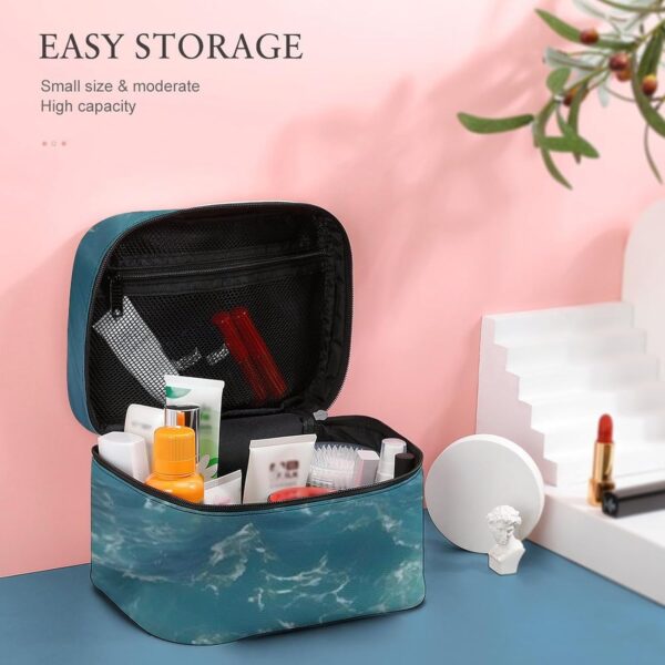 The Blue Sea Makeup Bag, Cosmetic Organizer Case Large Portable Capacity Make Up Bags Women Travel Toiletry Bags with Handle And Divider