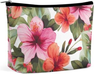 Toiletry Bag for Women Hawaiian Flower Print Cosmetic Bag Portable Capacity Travel Makeup Bags with Zipper Lightweight Cute Beauty Makeup Organizer for Traveling, Accessories, Essentials