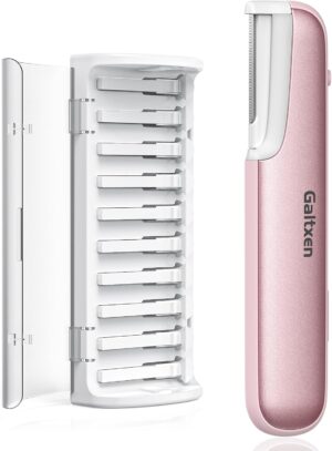Dermaplaning Tool for Women Pink - Facial Exfoliation & Peach Fuzz Hair Removal with Rechargeable Sonic Edge Technology, 10 Refill Blades