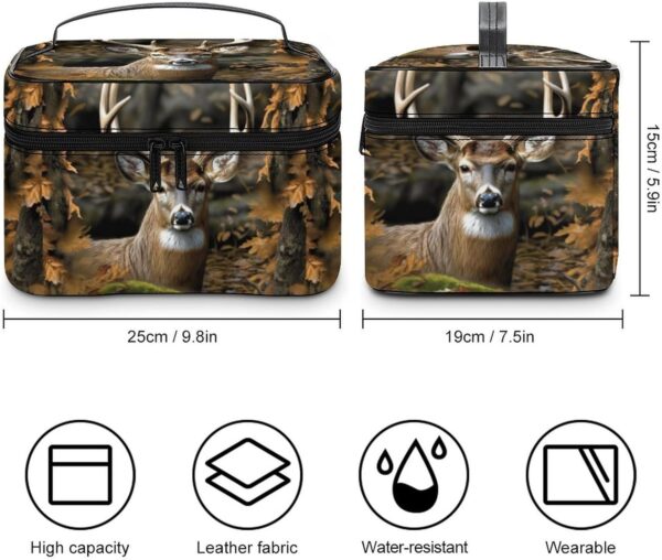 Camouflage Deer Makeup Bag, Cosmetic Organizer Case Large Portable Capacity Make Up Bags Women Travel Toiletry Bags with Handle And Divider
