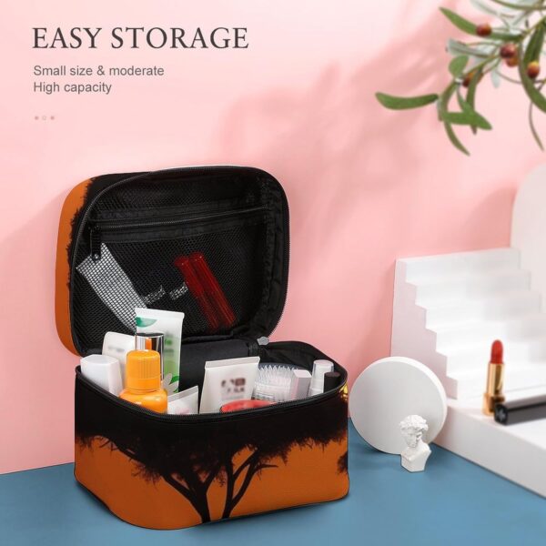 Sunset African Savanna Makeup Bag, Cosmetic Organizer Case Large Portable Capacity Make Up Bags Women Travel Toiletry Bags with Handle And Divider