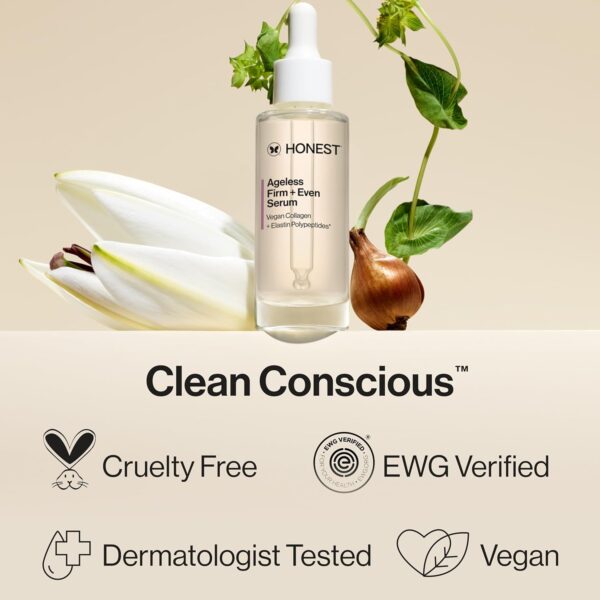 Honest Beauty Ageless Firm and Even Serum | Powered by Vegan Collagen and Elastin Polypeptides | Firmer-Looking Skin and Even Tone | Fragrance Free, EWG Verified, Vegan, Cruelty-Free | 1 fl oz