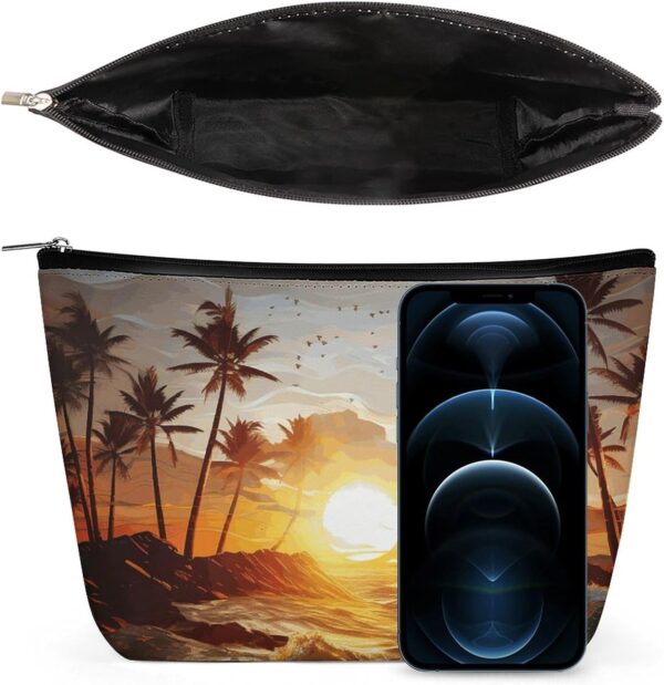 Makeup Bag for Women Cosmetic Bags Palm Trees Ocean Waves Sunset Travel Toiletry Bag Cute Zipper Make Up Bags Large Capacity Make Up Case Organizer Portable Makeup Pouch for Travelling Gift
