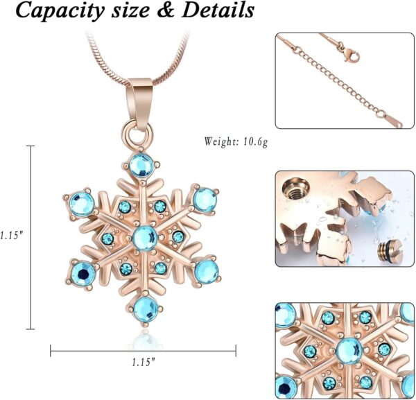 Memorial Urn Necklace Snowflake Pendant with Crystal Pet Dog Ashes Holder Stainless Steel for Woman Cremation Jewelry-B