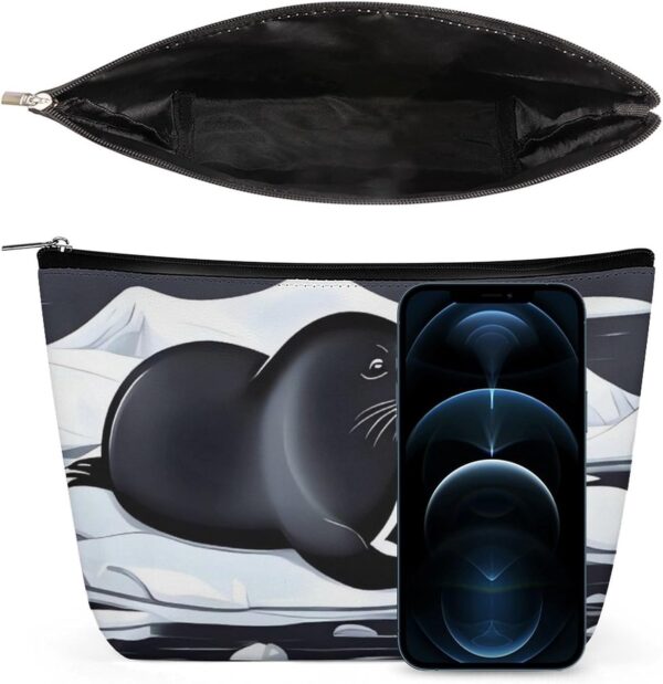 Seals on Ice Makeup Bag for Women Portable Travel Toiletry Pouch, PU Leather Cosmetic Bag with Zipper