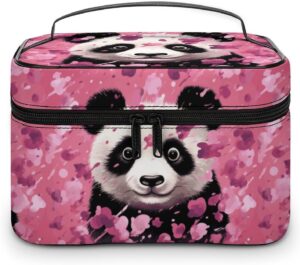 Pink Panda Cotton Makeup Bag, Cosmetic Organizer Case Large Portable Capacity Make Up Bags Women Travel Toiletry Bags with Handle And Divider