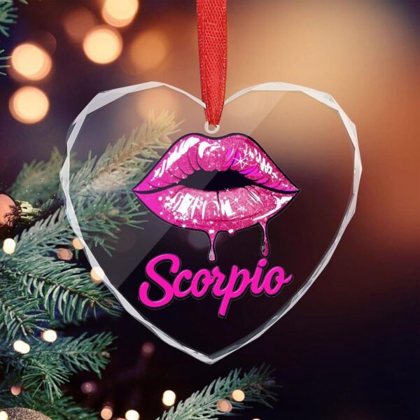 Scorpio Zodiac Birthday Pink Lips Christmas Ornament Glass Hanging Pendant Heart Crystal Christmas Trees Decoration