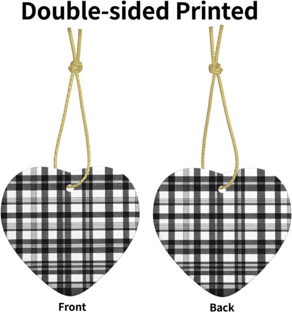 Christmas Ceramic Heart Pendant Decoration for Tree Hanging in Festive Season Black and White Plaid Prints