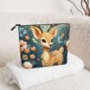 Linen Makeup Bag For Women, Waterproof Travel Cosmetic Organizer Lightweight Zipper Travel Toiletry Bag Organizer Cartoon Deer Flower Makeup Brushes Storage Bag