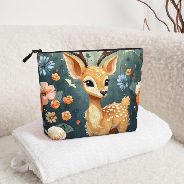 Linen Makeup Bag For Women, Waterproof Travel Cosmetic Organizer Lightweight Zipper Travel Toiletry Bag Organizer Cartoon Deer Flower Makeup Brushes Storage Bag