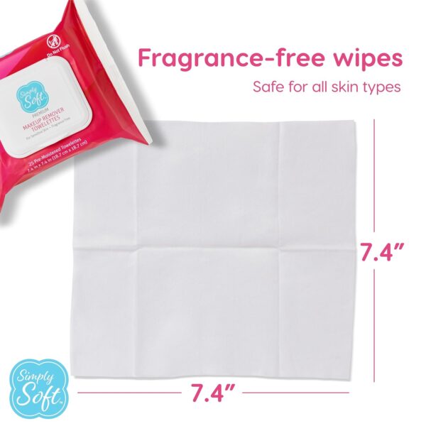 Simply Soft Premium Makeup Remover Towelettes 50 ct (2 - 25 Count Flip-top Packs), Fragrance-Free Makeup Wipes for Sensitive Skin, Hypoallergenic, pH Balanced Eye & Face Wipes