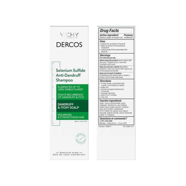 Dercos Selenium Sulfide Anti Dandruff Shampoo, Dry Scalp Treatment and Itch Relief. Prescription Strength Comparable to 2% Ketoconazole, for Mild to Severe Dandruff-Prone Hair & Flaky, Itchy Scalps