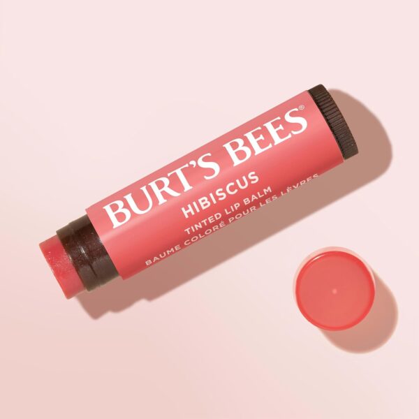 Burt's Bees Lip Tint Balm, Long Lasting 2 in 1 Duo Tinted Balm Formula, Color Infused with Hydrating Shea Butter for a Natural Looking Buildable Finish, Hibiscus, 1 Tube