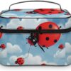 Ladybug And Cloud Makeup Bag, Cosmetic Organizer Case Large Portable Capacity Make Up Bags Women Travel Toiletry Bags with Handle And Divider