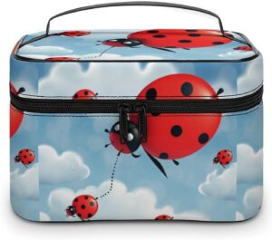Ladybug And Cloud Makeup Bag, Cosmetic Organizer Case Large Portable Capacity Make Up Bags Women Travel Toiletry Bags with Handle And Divider