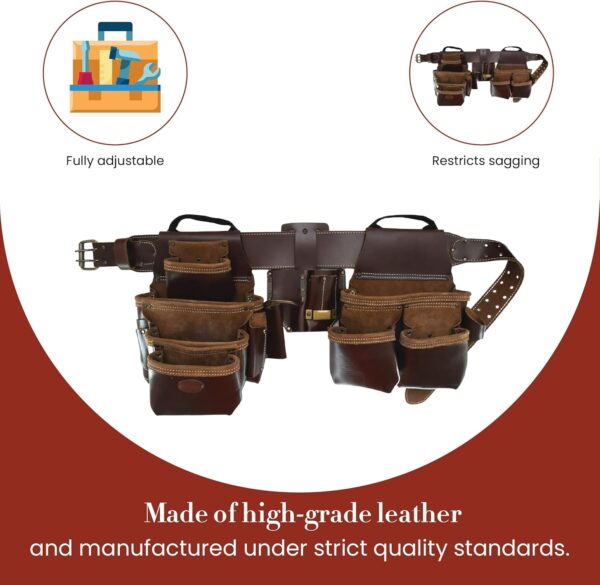Style n Craft 4-Piece and 22-Pocket Pro Framer’s Combo, Tool Belt with 2 Tool Pouches, a 4-Pocket Multi-Tool Holder, and 1 Leather Hammer Loop, Full-Grain Leather Carpenter Tool Belt, Dark Tan (98454)